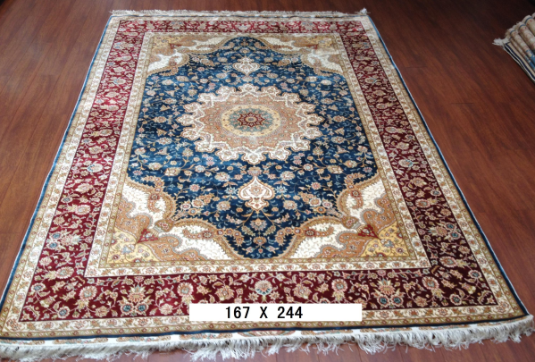 手工绢丝地毯  5.4*7.87 TXQ-0914 蓝底红边