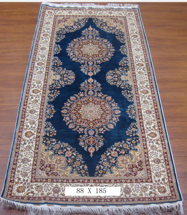 手工绢丝地毯 2.8*6 TXJ-1001蓝