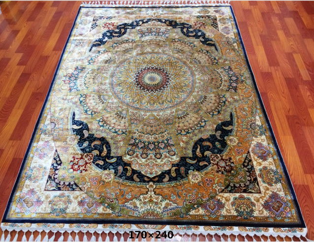 手工绢丝地毯  5.4*7.87  TXJ-1422黑蓝