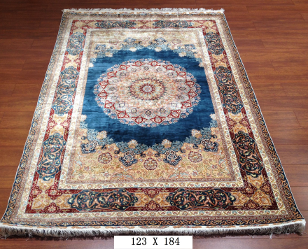 手工绢丝地毯 4*6 TXX-1243蓝