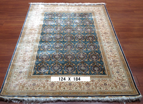 手工绢丝地毯 4*6 TXD-1034蓝