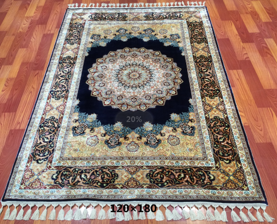 手工绢丝地毯 4*6 TXX-1243黑蓝