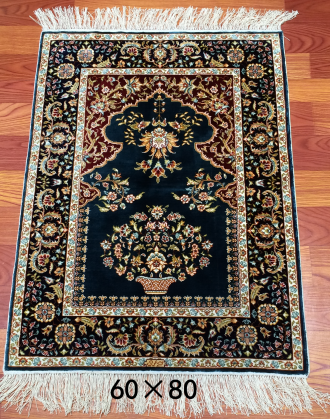 手工绢丝地毯 1.9*2.6  TXD-33黑蓝