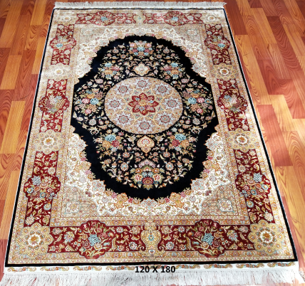 手工绢丝地毯4*6 TXW-1203黑