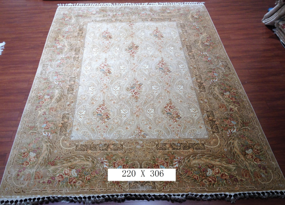 手工真丝地毯 7*10  TXX-1343 白底棕边