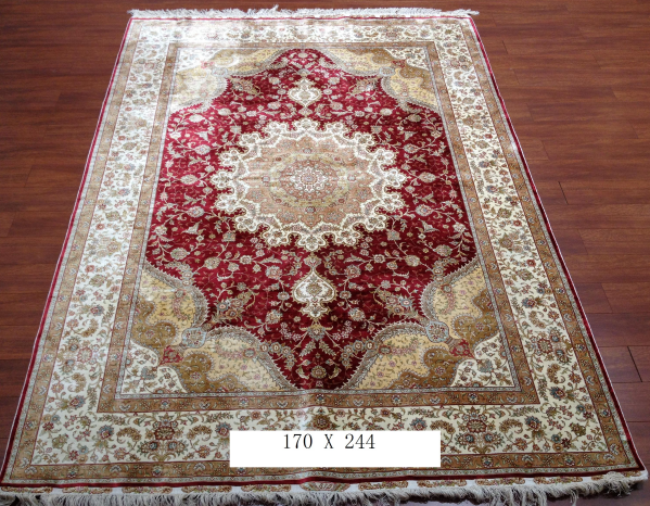 手工绢丝地毯 5.5*7.87 TXQ-0914红