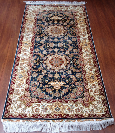 手工绢丝地毯2.8*6 TXJ-1004蓝