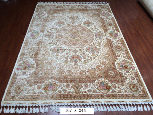 手工绢丝地毯5.4*7.87 TXW-1203白