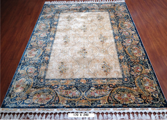 手工绢丝地毯  5.4*7.87 TXX-1343卡底蓝边