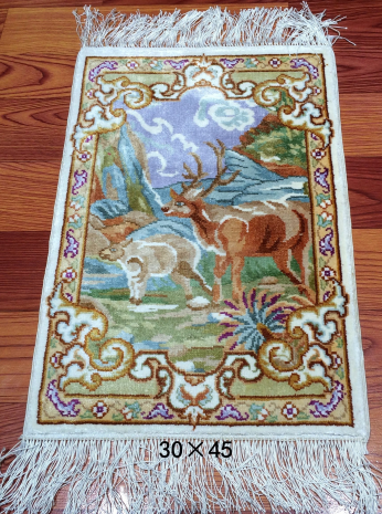 手工绢丝地毯  1*1.4 小鹿