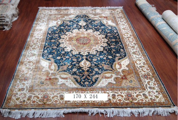 手工绢丝地毯 5.5*7.87 TXQ-0914蓝底卡边