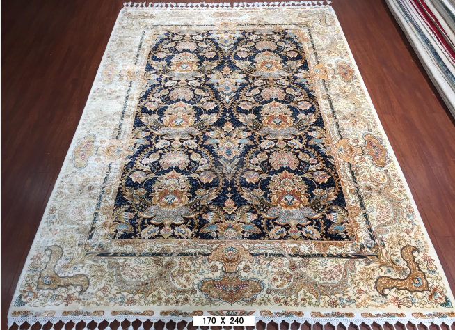 手工绢丝地毯  5.4*7.87 TXD-1054黑蓝