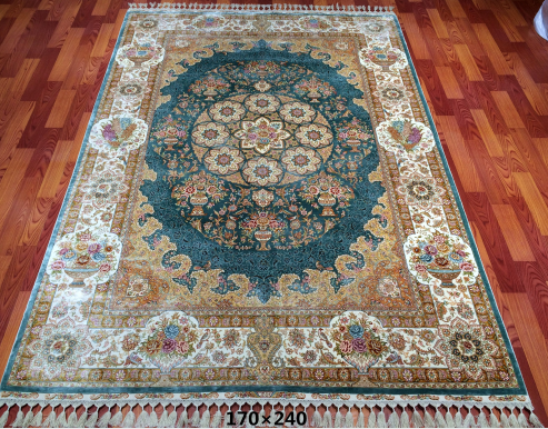 手工绢丝地毯5.4*7.87 TXW-1203绿