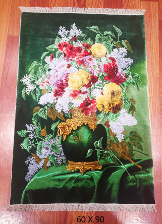 手工绢丝地毯 1.9*3  绿花瓶