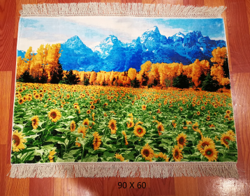 手工绢丝地毯5.4*7.87 雪山向日葵