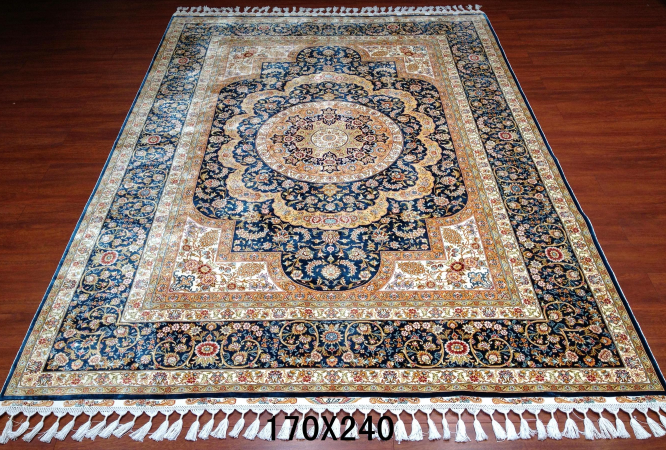 手工绢丝地毯 5.5*7.87 TXJ-1002蓝底蓝边