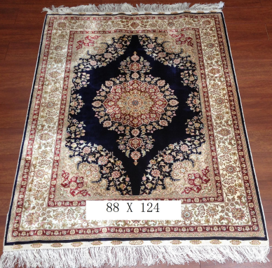 手工绢丝地毯 2.8*4 TXJ-1001黑蓝