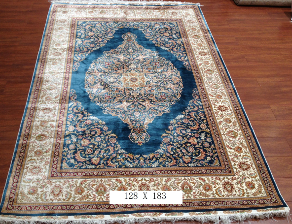 手工绢丝地毯 4*6 TXD-140蓝