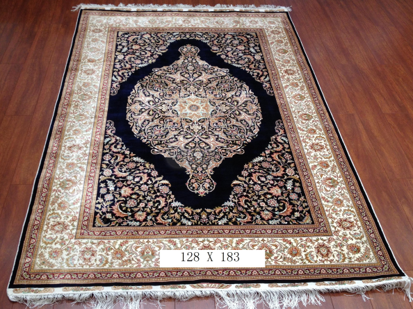 手工绢丝地毯 4*6 TXD-140黑蓝