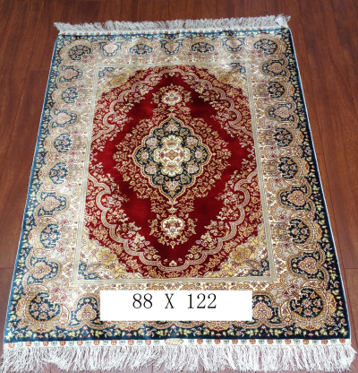 手工绢丝地毯 2.8*4  TXQ-1104红