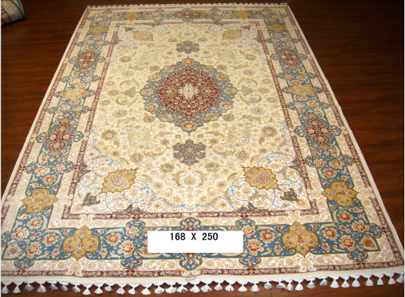 手工丝毛地毯5.5*8 TXMJ-1104卡底蓝边