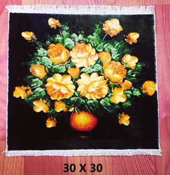 手工绢丝地毯1*1 黄色小玫瑰