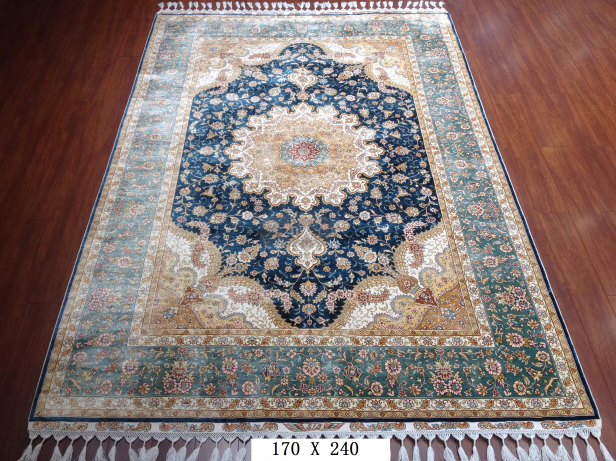 手工绢丝地毯  5.4*7.87 TXQ-0914蓝底蓝边