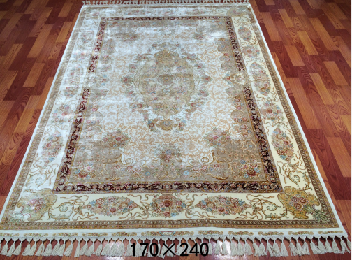 手工绢丝地毯5.4*7.87 TXW-1103白