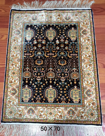 手工绢丝地毯 1.7*2.2  TXD-180黑