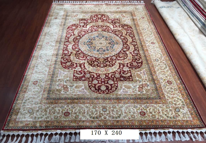 手工绢丝地毯 5.5*7.87 TXJ-1002红底卡边