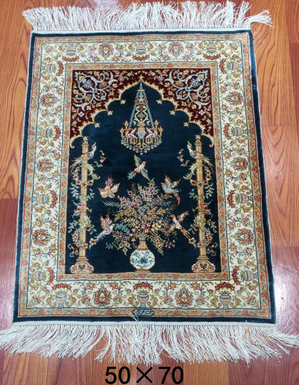 手工绢丝地毯 1.7*2.2  TXJ-1421蓝