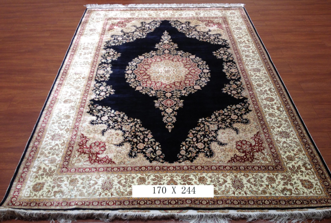 手工绢丝地毯 5.4*7.87 TXJ-1001黑蓝