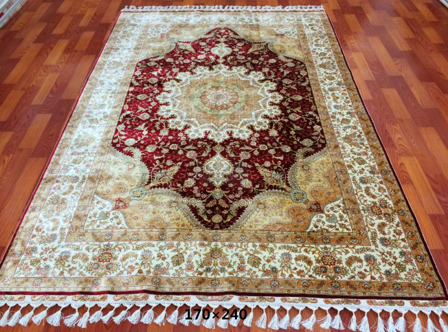 手工绢丝地毯 5.5*7.87 TXQ-0914红底卡边