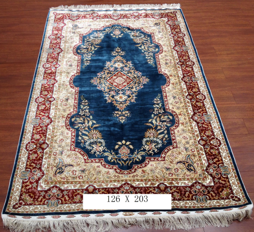 手工绢丝地毯 4*6.5 TXD-155蓝