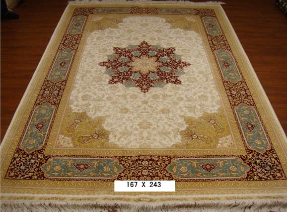 手工真丝地毯 5.5*8 TXD-1033 白底红心