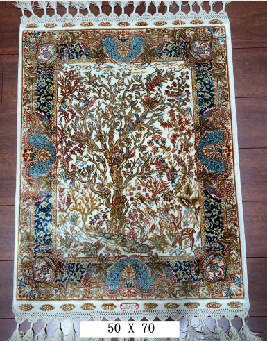 手工绢丝地毯 1.6*2.2 TXD-1056白底蓝边