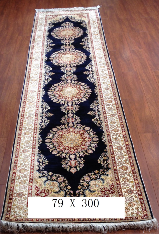 手工绢丝地毯 2.5*9.84  TXJ-1001黑蓝