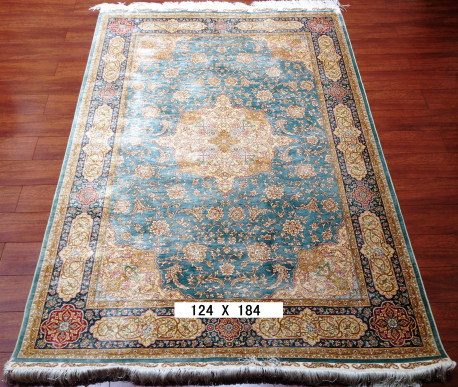 手工真丝地毯 4*6 TXD-1033蓝底