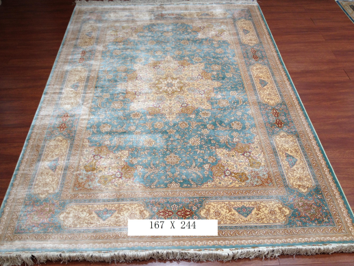 手工真丝地毯 5.5*8  TXD-1033蓝底卡心