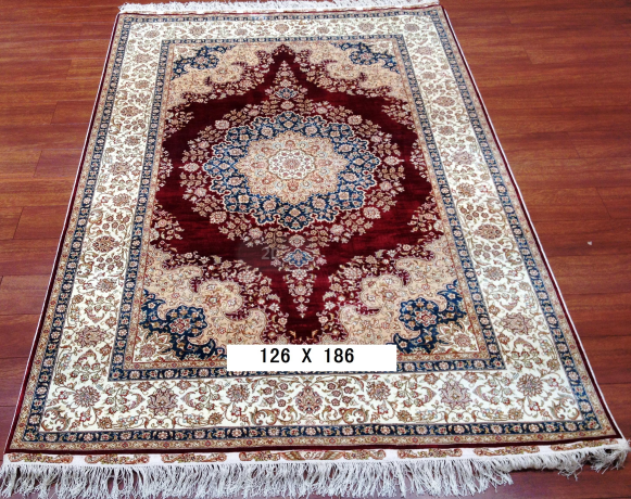 手工绢丝地毯 4*6 TXJ-1001红