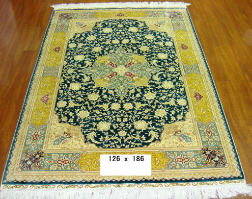 手工真丝地毯 4*6 TXD-1033墨蓝底