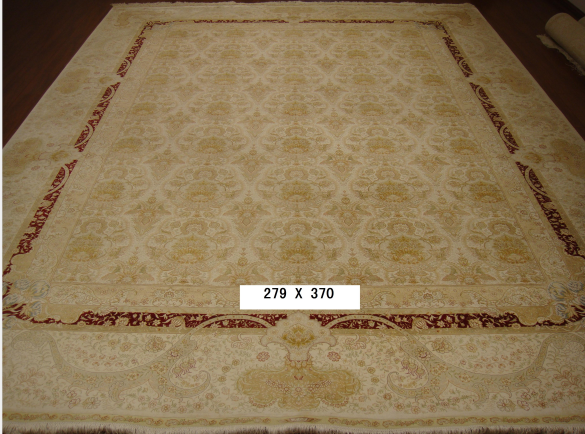 手工真丝地毯  9*12  TXD-1054白底小红边