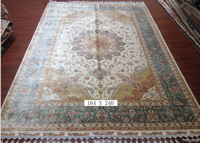 手工绢丝地毯  5.4*7.87 TXQ-0914白底蓝边