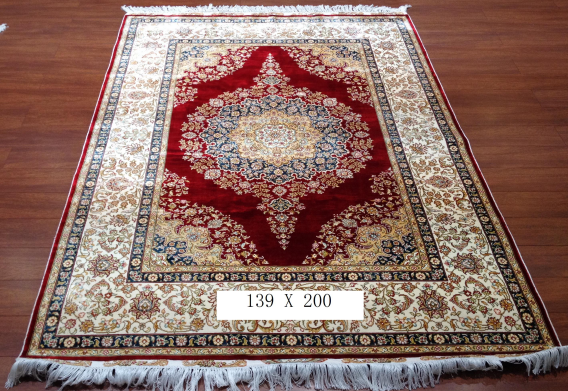 手工绢丝地毯  4.5*6.5 TXJ-1001红