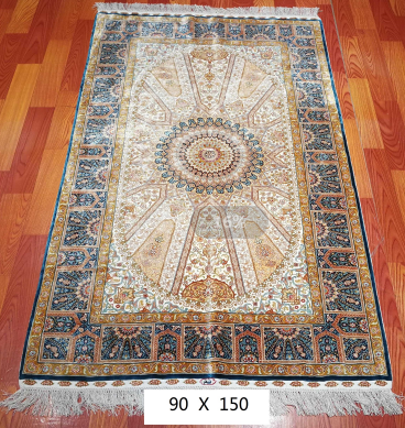 手工绢丝地毯 2.94*4.94  TXJ-1231白底蓝边