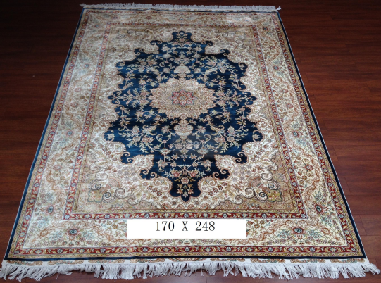 手工绢丝地毯 5.4*7.87  TXD-163蓝