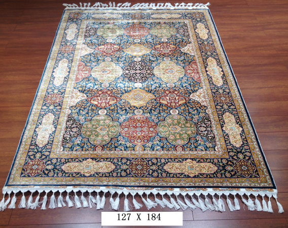 手工绢丝地毯 4*6 TXW-1114蓝