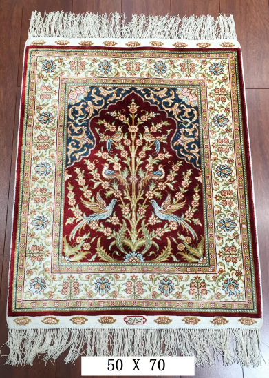 手工绢丝地毯 1.7*2.2  TXJ-1424红