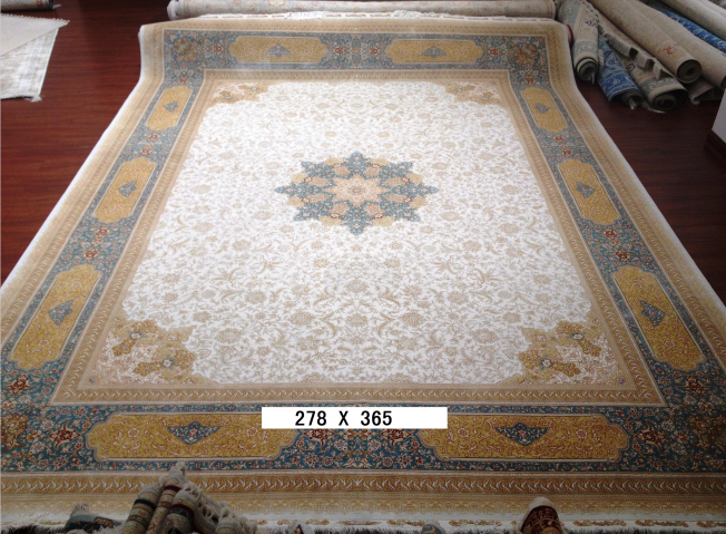 手工真丝地毯   9*12  TXD-1033白底蓝边