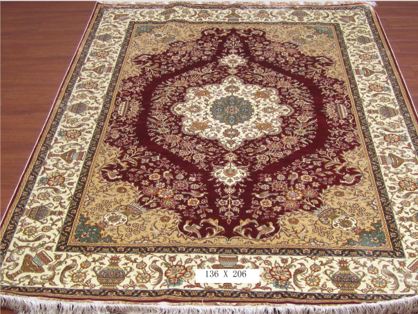 手工绢丝地毯 4.4*6 TXQ-0909红